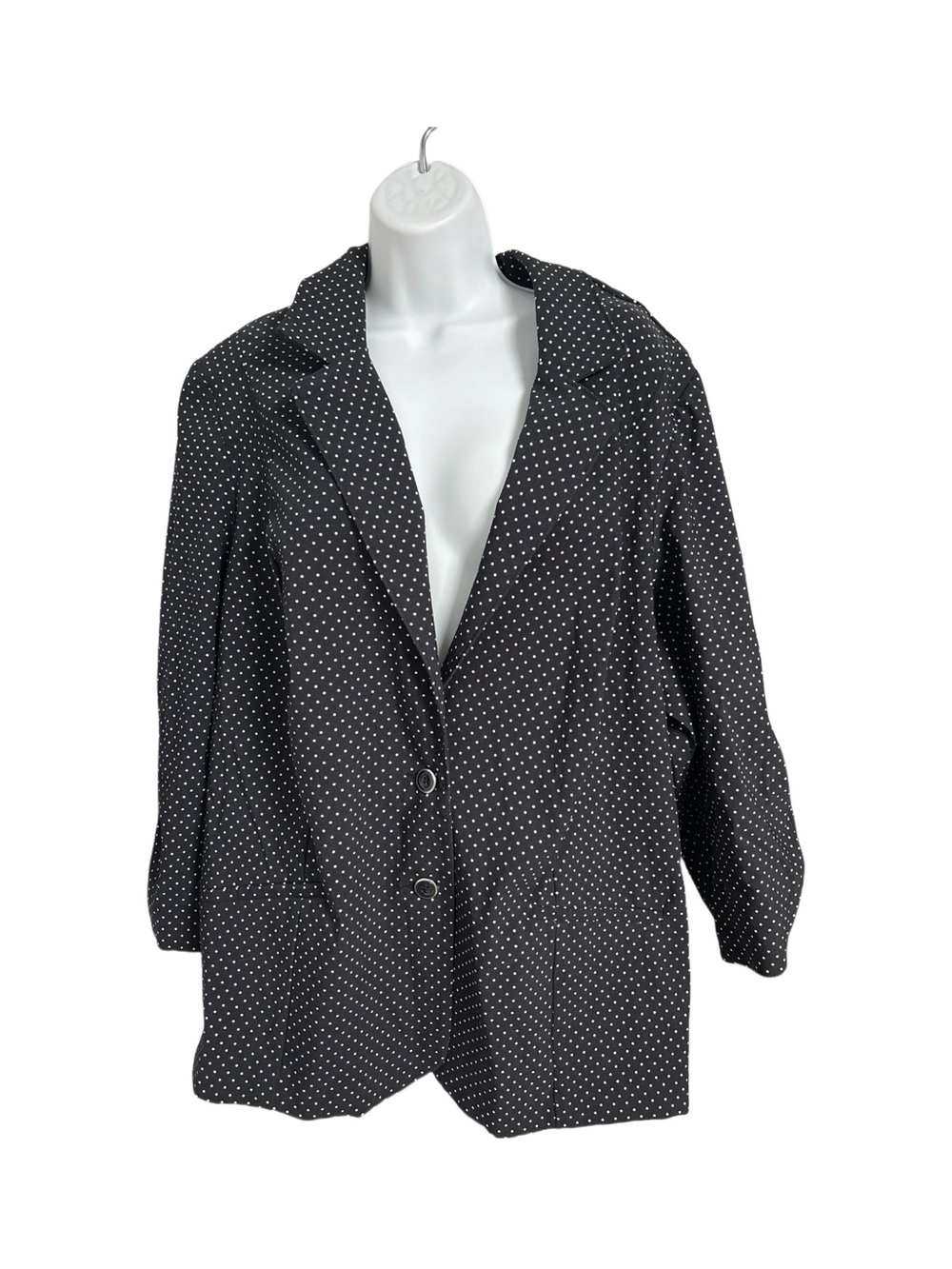 Avenue Classic Black Blazer with White Polka Dots Ruched Sleeves Plus Size 26/28